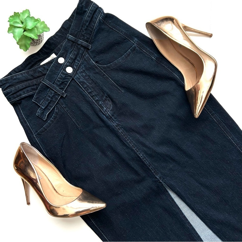 Anthropologie Pilcro The Arden Double-Waist Denim Midi Skirt Dark Wash Size 4 - Picture 2 of 10